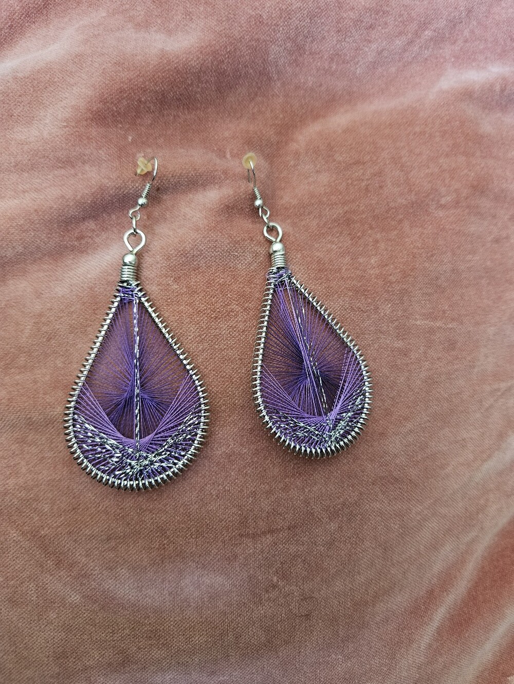 Purple and silver teardrop earrings